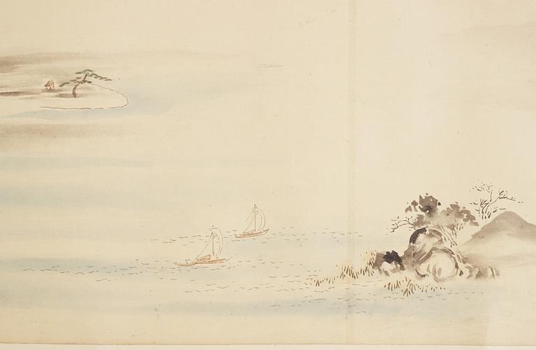 A Japanese Makimomo, ink and colour on paper, Meiji (1868-1912).