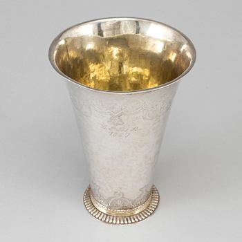 A Swedish 18th century parcel-gilt silver beaker, unmarked.