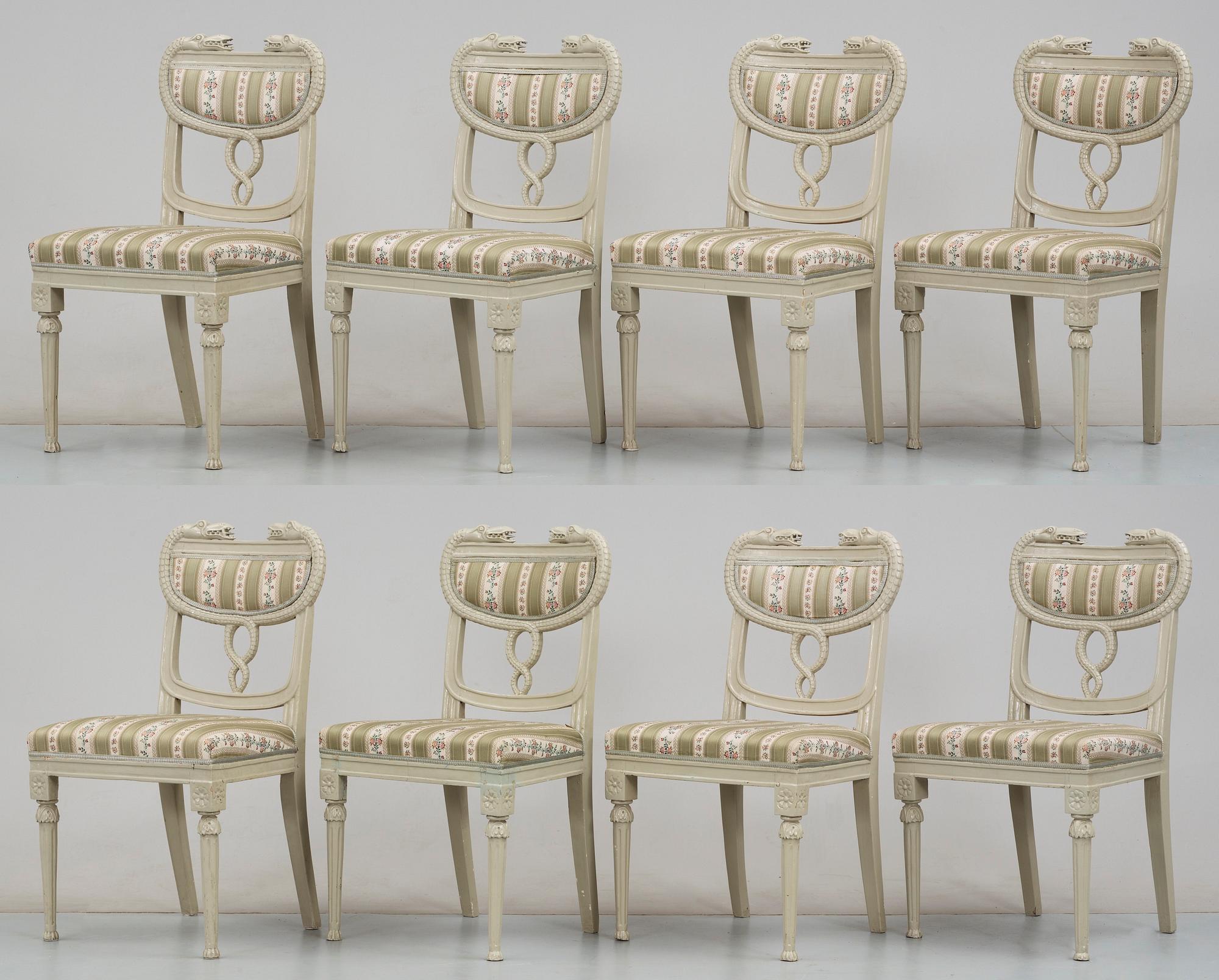 A Swedish early 19th century eleven piece suite comprising 1 sofa, 2 armchairs and 8 chairs, by J. Andersson.