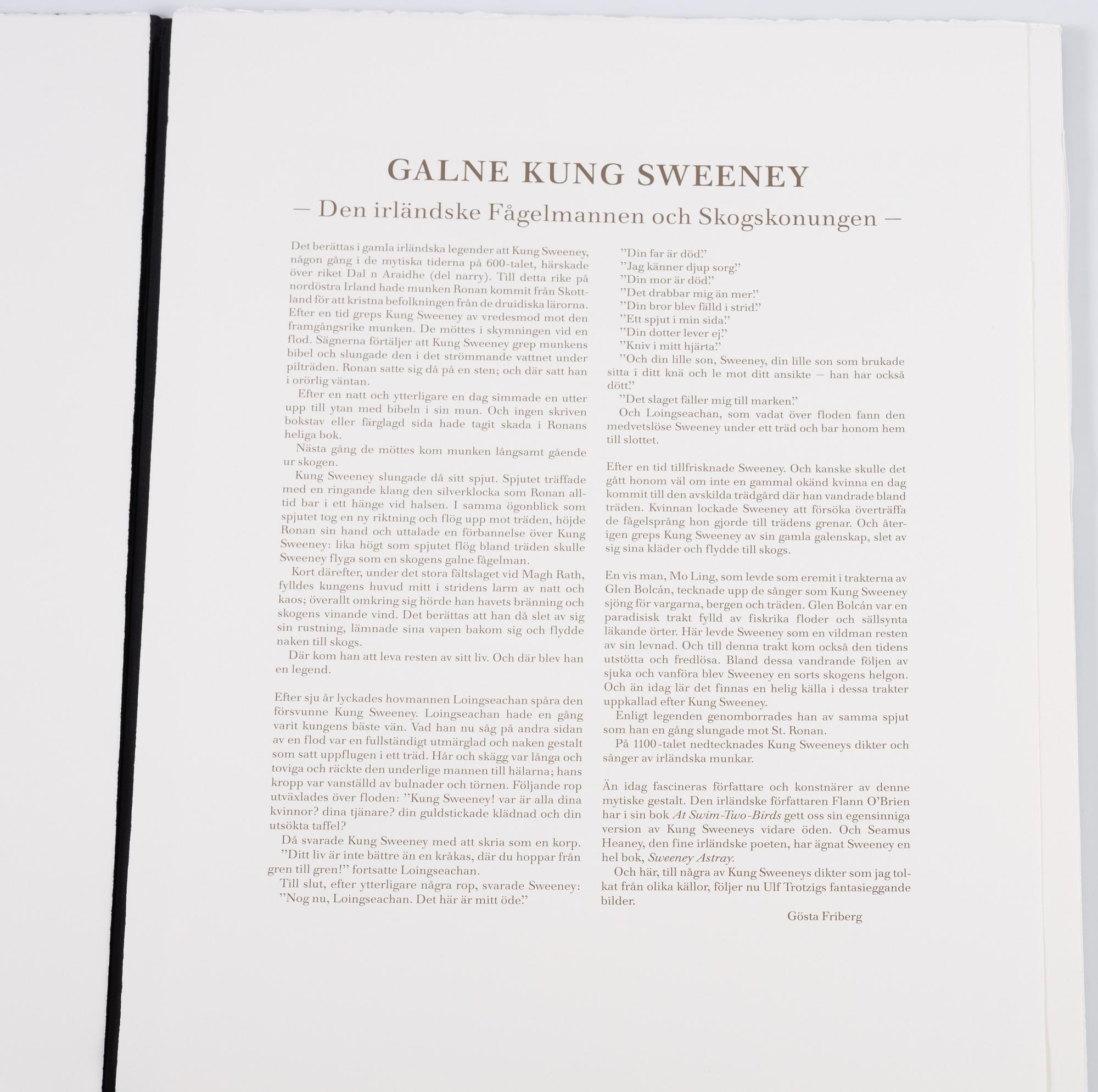 Ulf Trotzig, "King Sweeney", portfolio with nine colour etchings.