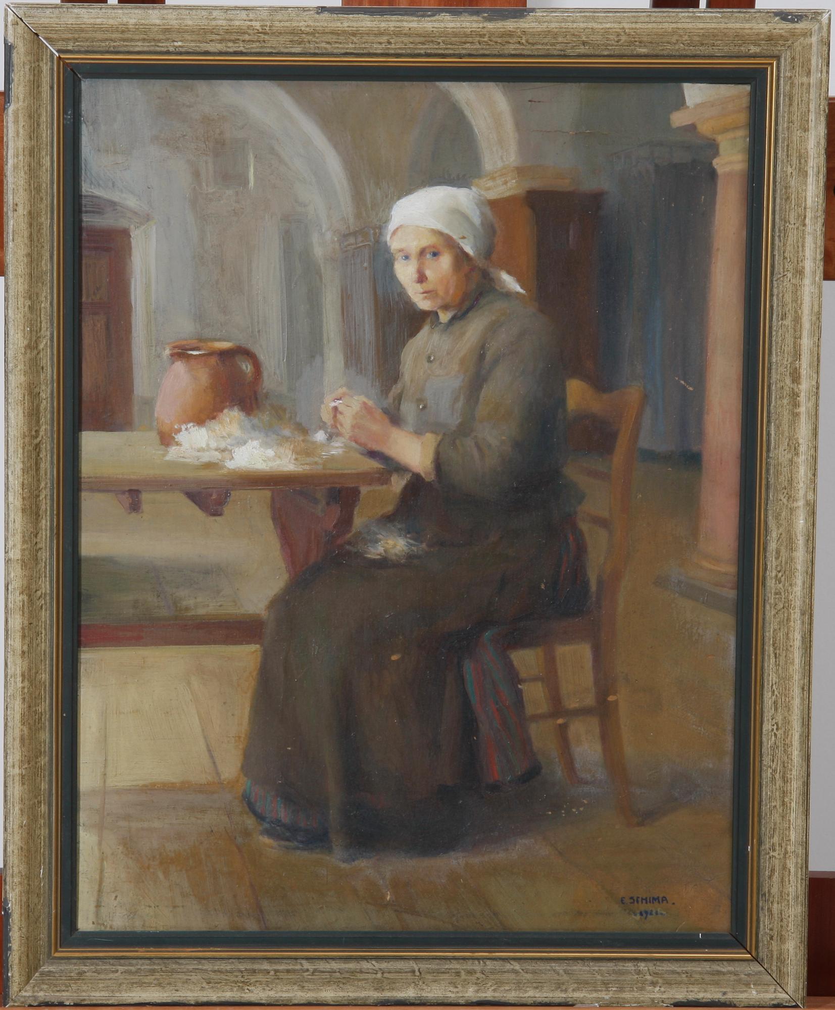 SCHIMA, ELISABETH, olja på pannå. Sign o otydligt dat.