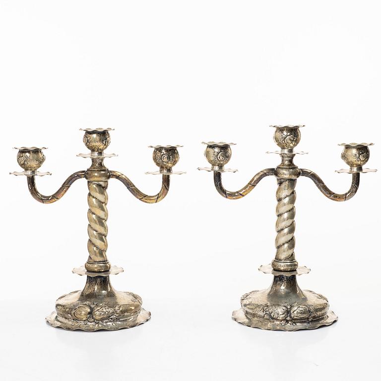 C.G. Hallberg, Kandelabrar, ett par, silver, barockstil, Stockholm 1926.