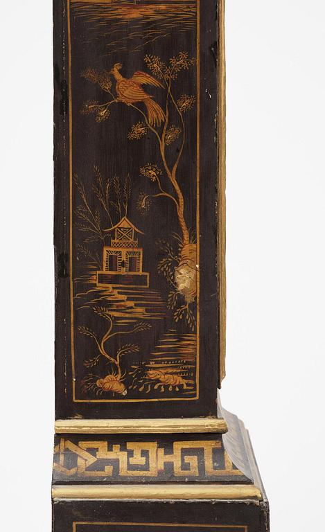 A George II japanned musical longcase clock by William Barrow (watchmaker in London 1700-36).