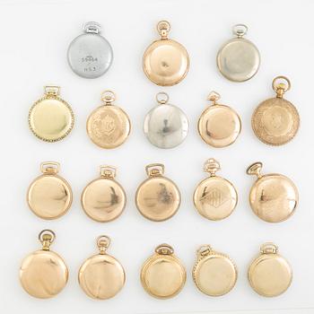 Samling fickur, 18 st, silver/pläterade.