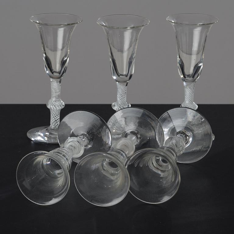 A set of nine glasses, England, 18th Century.