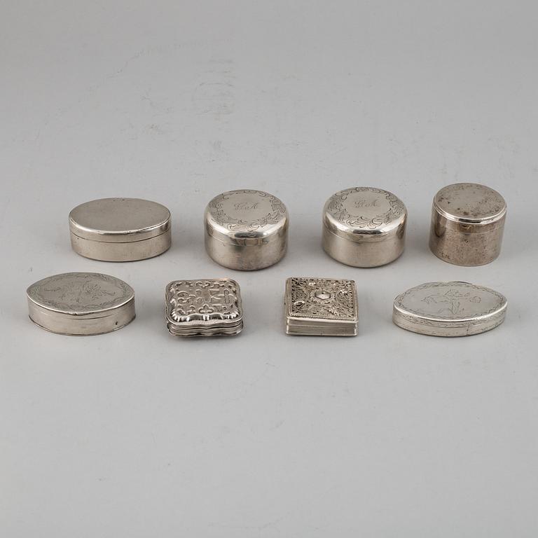 DOSOR, 8 stycken, silver. Sent 1700/1800-tal.