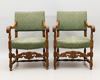 KARMSTOLAR, 1 par, renässansstil, 1900-talets första hälft.