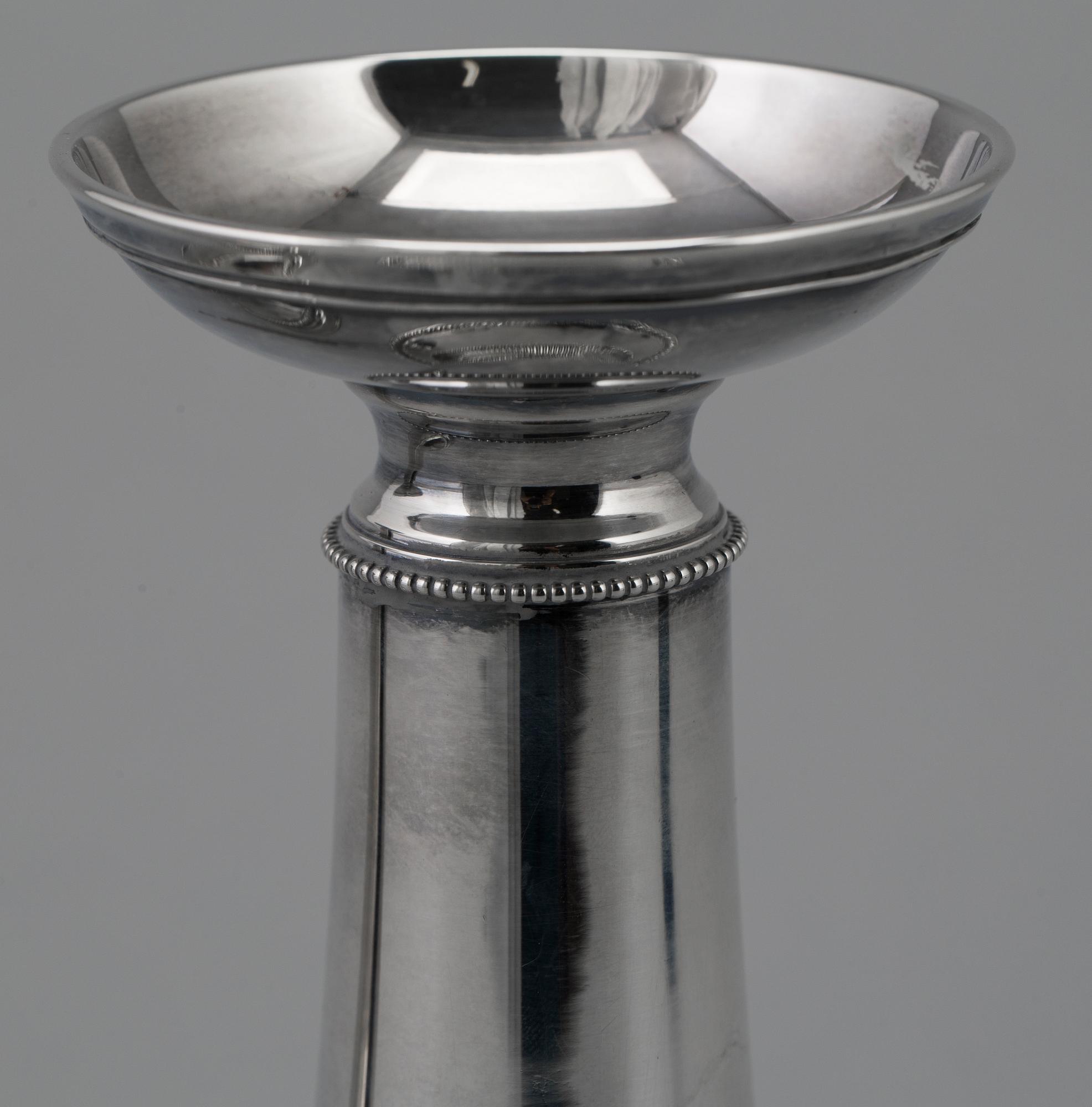 LJUSSTAKAR, ett par, silver, GAB, Stockholm, 1953.
