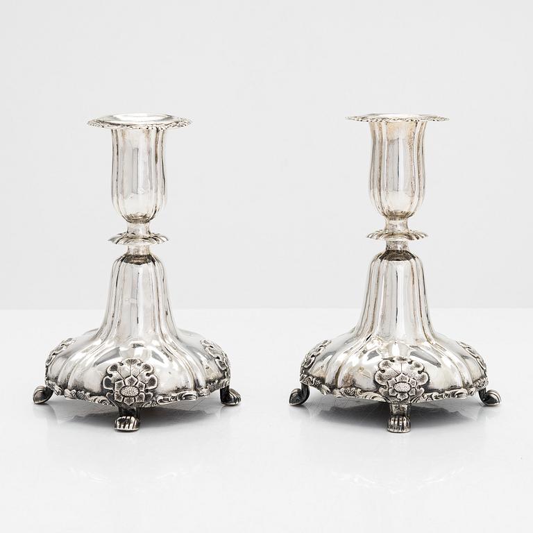 A pair of silver candlesticks, maker's mark of Matts Golin, Vyborg 1851.