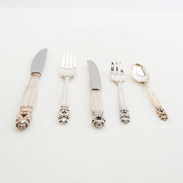 Johan Rohde, bestick 50 dlr "Konge/Achorn" sterlingsilver för Georg Jensen efter 1945.
