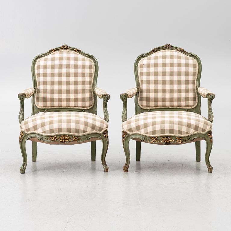 Armchairs, a pair, Rococo style, early 20th century.