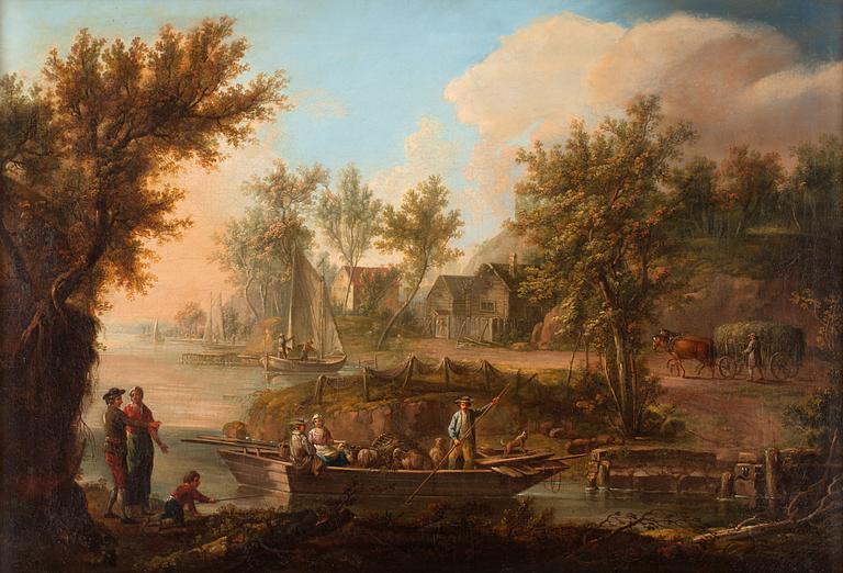 Johan Philip Korn, Pastoral landscape with figures and boat.