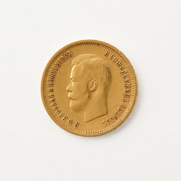 Gold coin, Nicholas II, Russia, 10 Rubles, 1899.