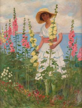 654. Herman Österlund, Woman with flowers. (Sommar, Arild).