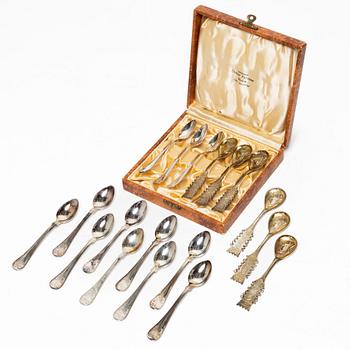Mocha spoons, 5+12 pcs, silver, including with mark of Mema, Lidköping, Sweden 1991.