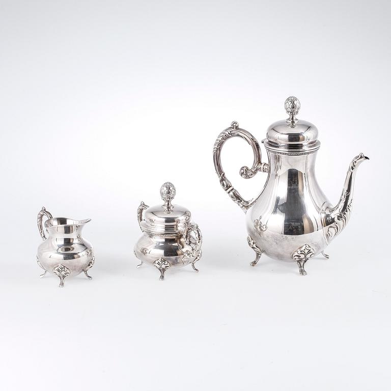 SERVIS, 3 delar, sterlingsilver, Tyskland, med svenska kontrollstämplar, 1900-tal. Vikt ca 1212 gram.