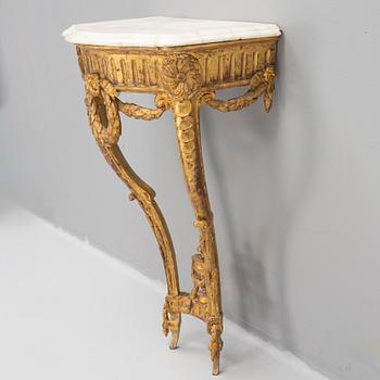 A presumably Danish Louis XVI giltwood and marble console table, late 18th century.