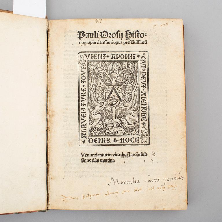 BOOK, Early Paris edition of Orosius, 1510.