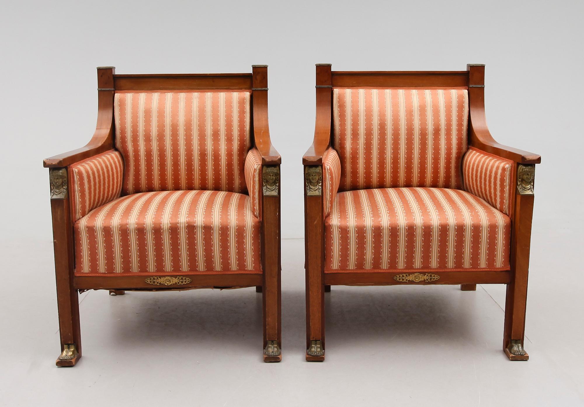 FÅTÖLJER, 1 par, empirestil, tidigt 1900-tal.