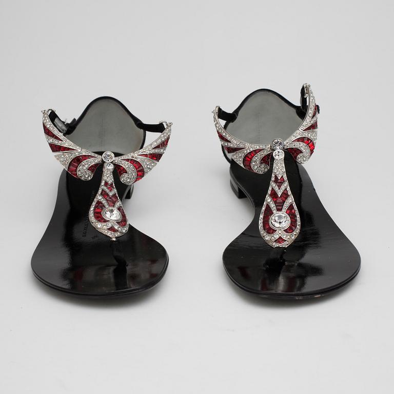 GIUSEPPE ZANOTTI, two pairs of sandalettes with paste.