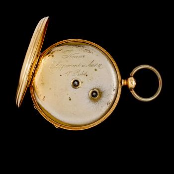 FICKUR, 18K guld samt klockställ, sekelskifte 1800/1900-tal.