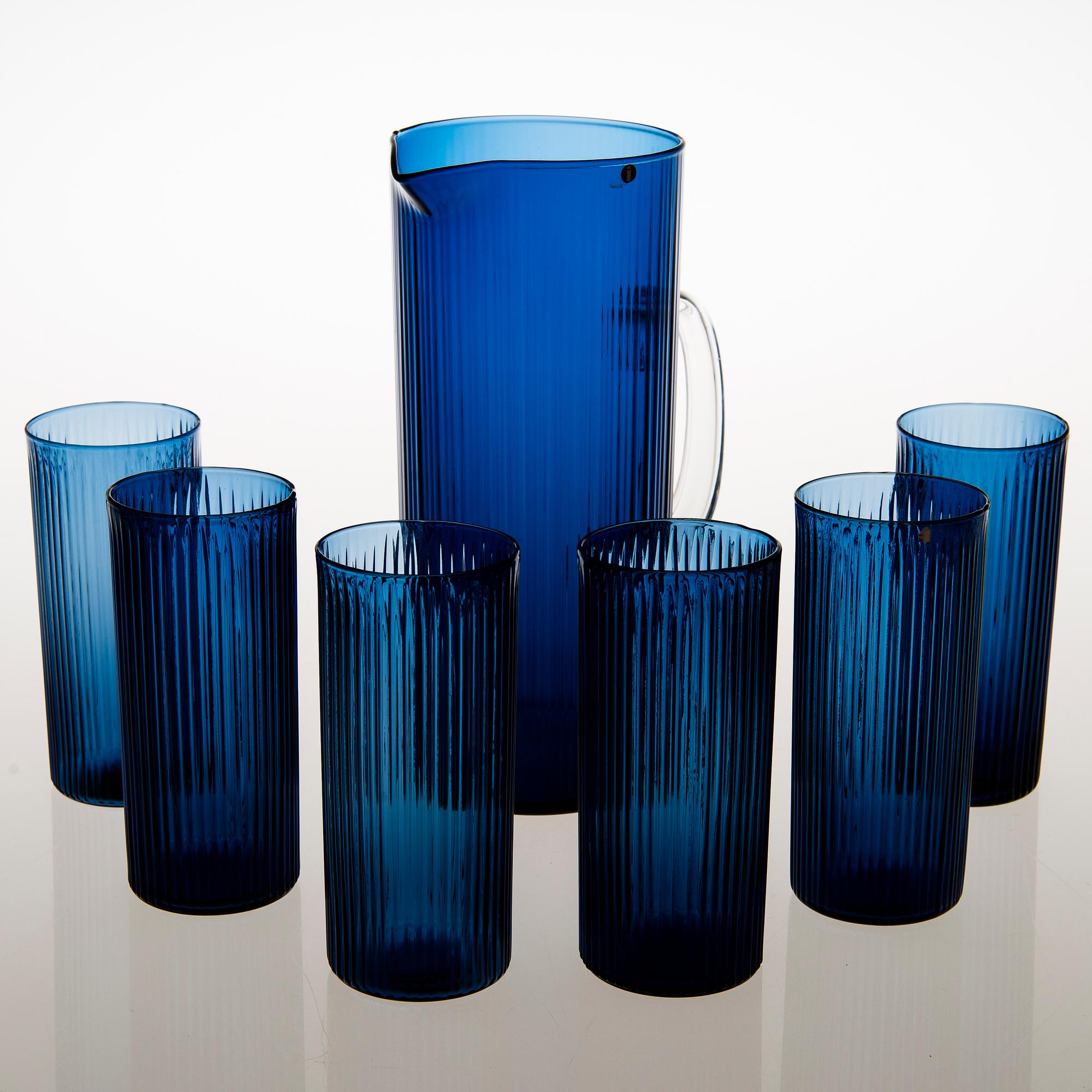 TAPIO WIRKKALA, a set of six glasses and a pitcher, Iittala, the latter half of the 20th century.