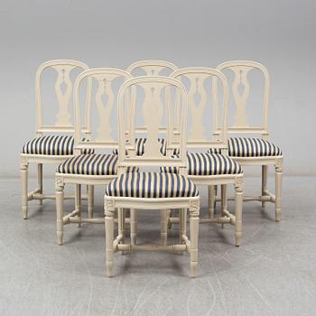 Six 20th century Swedish Gustavian style dining chairs from IKEA's 18th century collection.