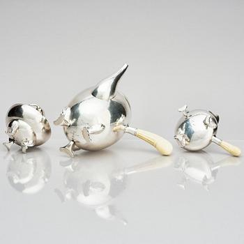 Georg Jensen, a three pieces coffee service in sterling silver, "Magnolia/Blossom", Copenhagen 1933-44.