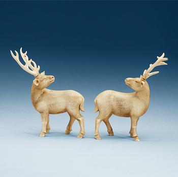 1867. A pair of ivory figures of deers, Qing dynasty, presumably Qianlong (1736-95).