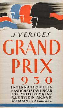 ORIGINALAFFISCH "GRAND PRIX OF SWEDEN 1930" tryckt hos Åkerlund & Rausing.
