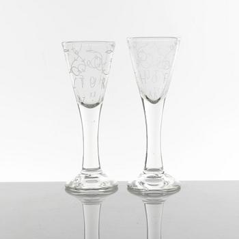Jonas Bohlin, a pair of snapsglasses , numbered, Rejmyre, for Sturehof jubilee 1997.