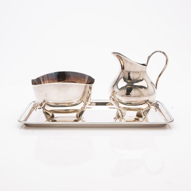 Sugar bowl, cream jug and tray, sterling silver, second half of the 20th century.
