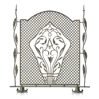 Antti Hakkarainen, attributed to, a fire screen, Taidetakomo Antti Hakkarainen, patinated metal, Finland probably 1920s.