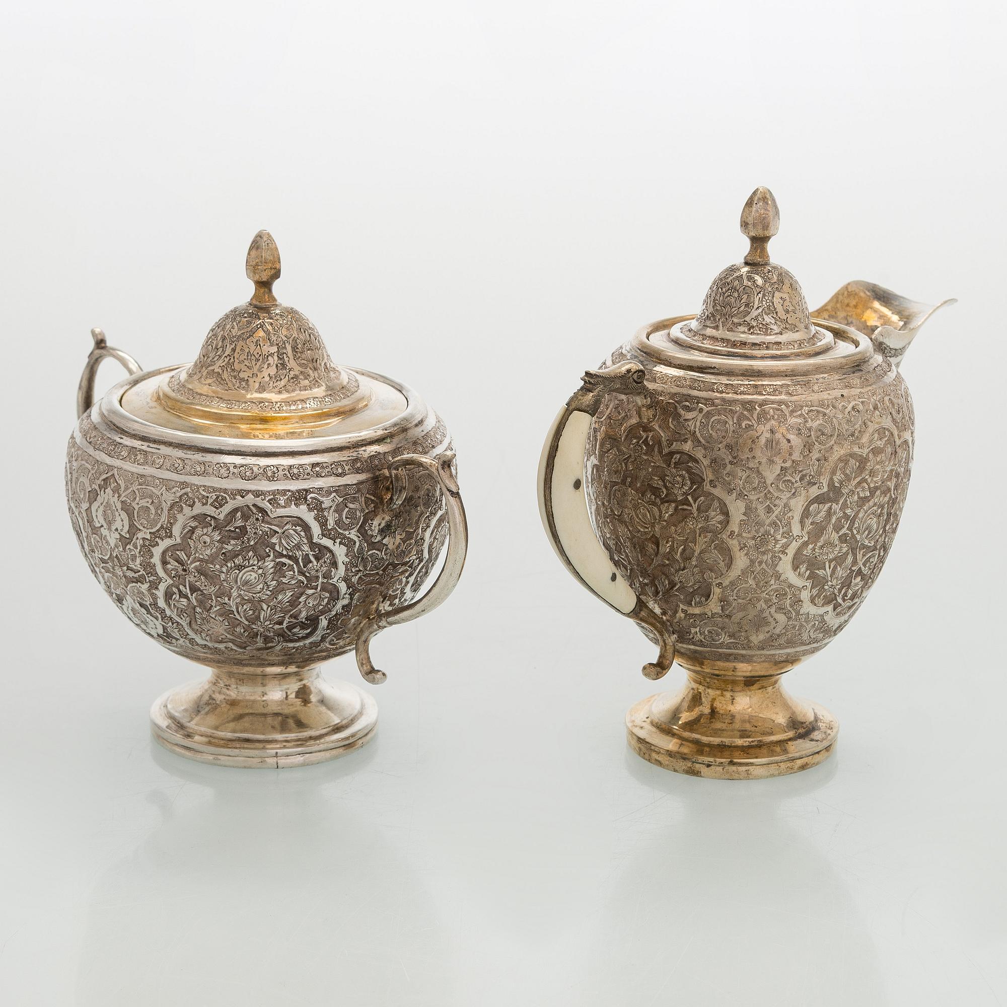 A 5-piece Persian tea service, first half of the 20th century.