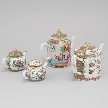 Four 19th century Chinese porcelain tea pots.