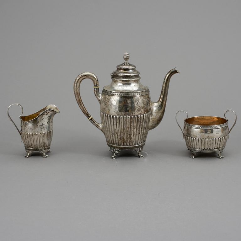 KAFFESERVIS, 3 delar, silver, empirestil, KG Markströms AB, Uppsala 1929. Tot ca 915 gram.