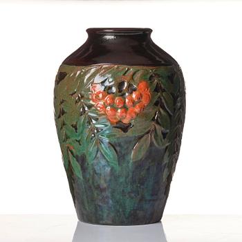 Hilma Persson-Hjelm, a glazed earthenware art nouveau vase, executed in her own studio, Arvika 1913. No 2241.