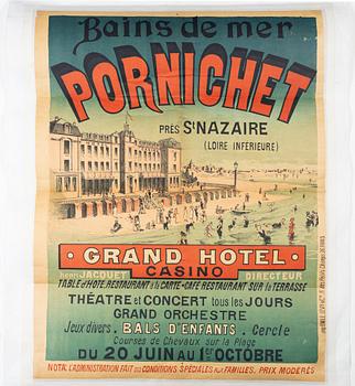 A lithographic poster, 'Bains de Mer Pornichet', Imp. Emile Lévy & Cie, Paris, France, late 19th Century.