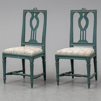 A second half of the 18th Century pair of Gustavian chairs by Johan Petter Mansnerus.