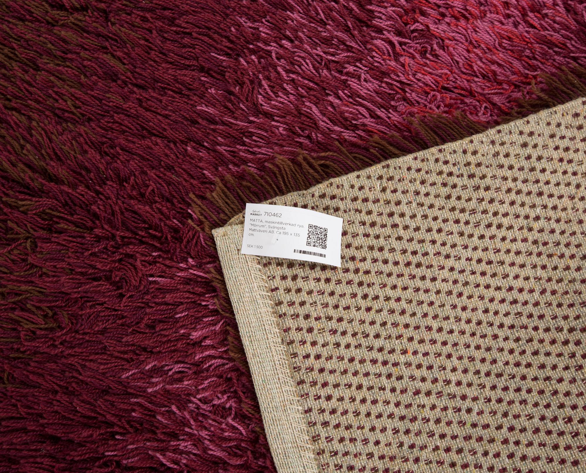 MATTA, maskintillverkad rya. "Mörrum", Svängsta Mattväveri AB. Ca 195 x 135 cm.