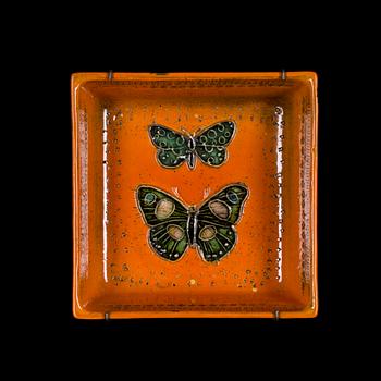 RUT BRYK, CERAMIC RELIEF, BOX. Two butterflies. Signed Bryk. Late 1950s.