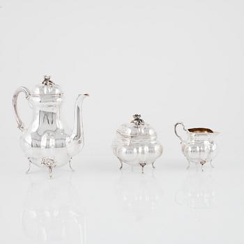 Kaffeservis, 3 delar, silver, rokokostil, svensk importstämpel.
