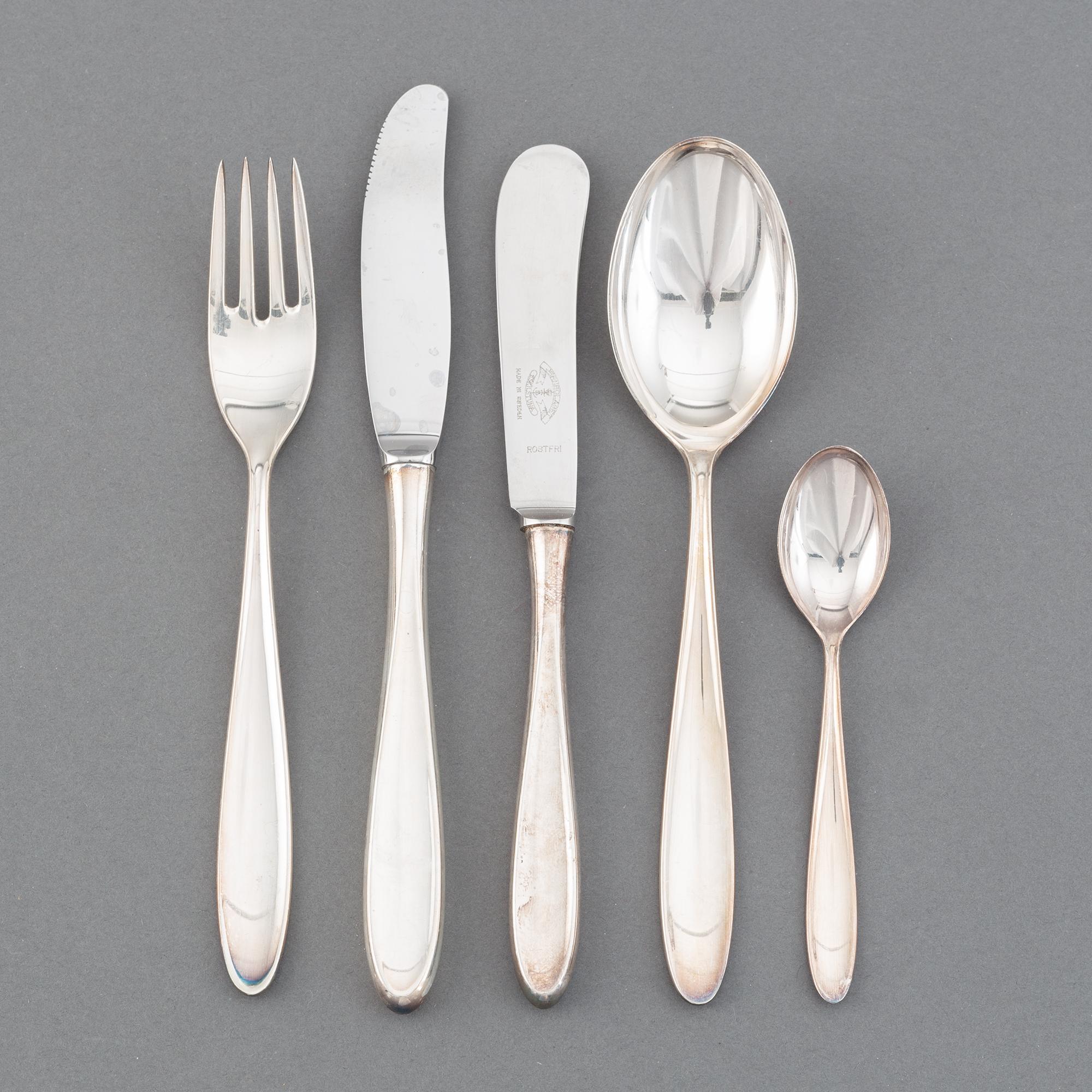 A silver cutlery, 'Taffel', Th Marthinsen Sølvvarefabrikk, Norway. The model designed in 1959. (50 pieces).