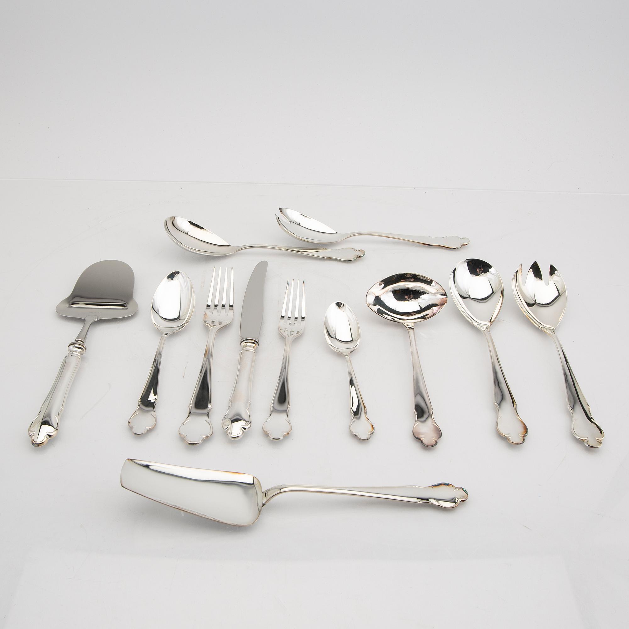 A Swedish 20th century set of 42 pcs of silver cutlery mark of Gensen Eskilstuna 1999 total weight 2572 grams.