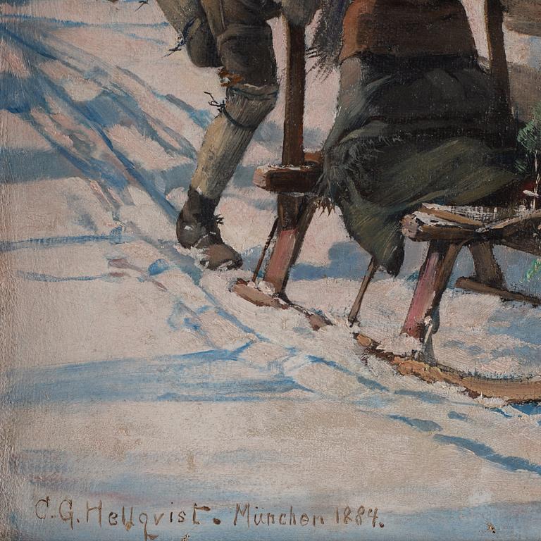 Carl Gustaf Hellqvist, Children kicksledding in the snow.