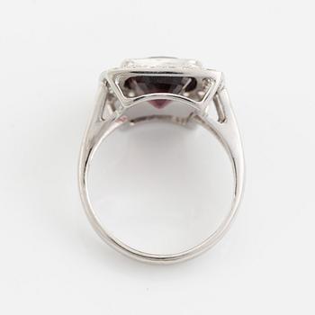 Red spinel and brilliant cut diamond cocktail ring.