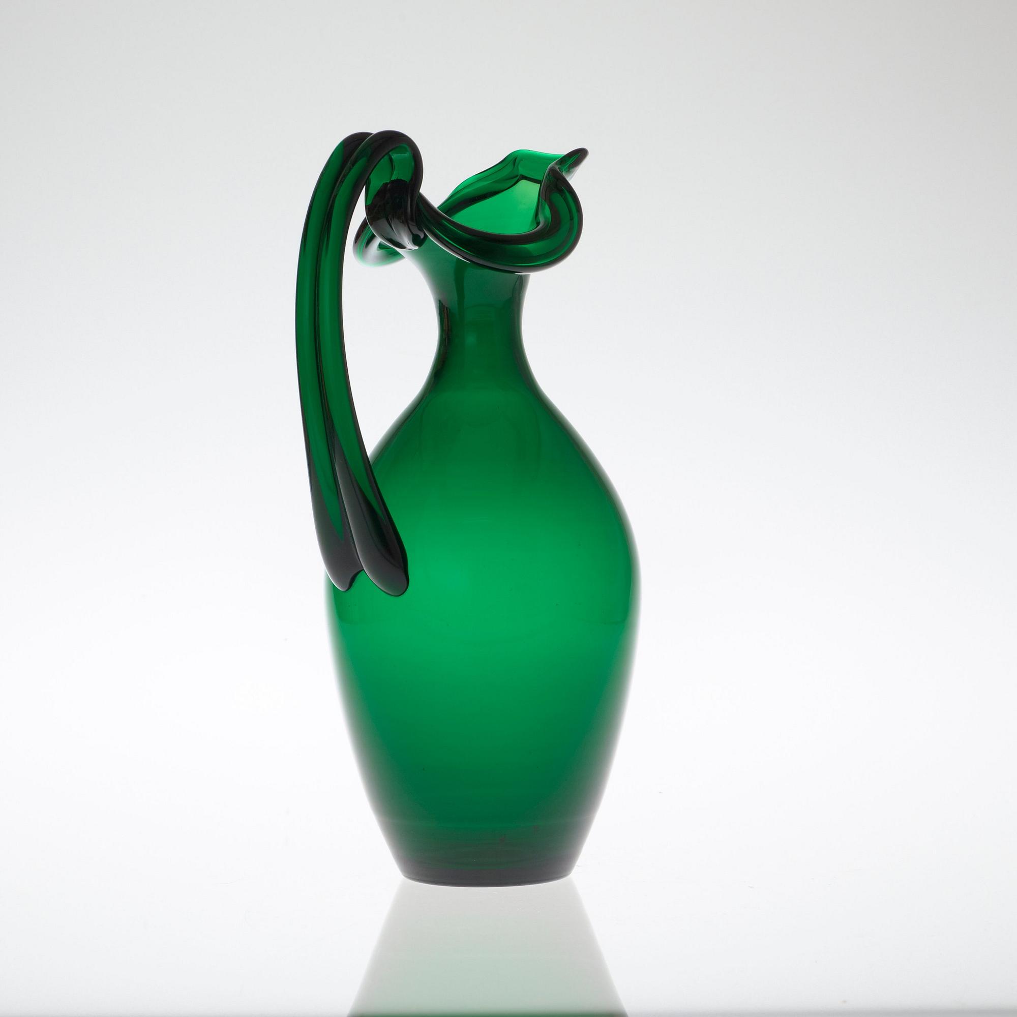 An Edward Hald emerald green glass wine-pitcher, Sandvik/Orrefors ca 1929.
