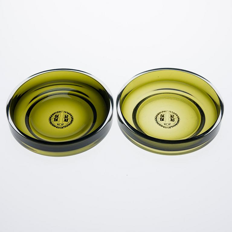 SKÅLAR, 2 st, glas, signerade Aimo Okkolin, Riihimäen Lasi.