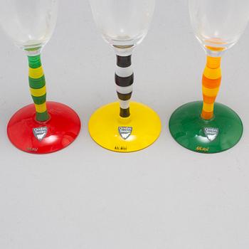 ANNE NILSSON, champagneglas, 8 stycken, "Polka", signerade, Orrefors, 1990-tal.