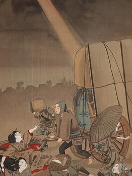 RULLMÅLNINGAR, sex stycken, tusch och färg på papper. Japan, Meiji (1868-1912).